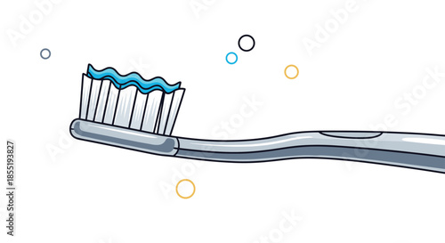 Modern silver toothbrush with a wave of blue minty toothpaste and colorful floating bubbles in a clean dental hygiene concept illustration.
