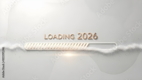 Loading 2026 white champagne gold minimalist new year background with soft glowing progress bar elegant particles clean luxury festive design airy modern concept, frohes neues jahr, feliz año nuevo