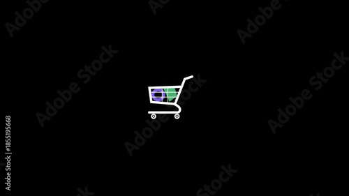 Simple white shopping cart icon on black background