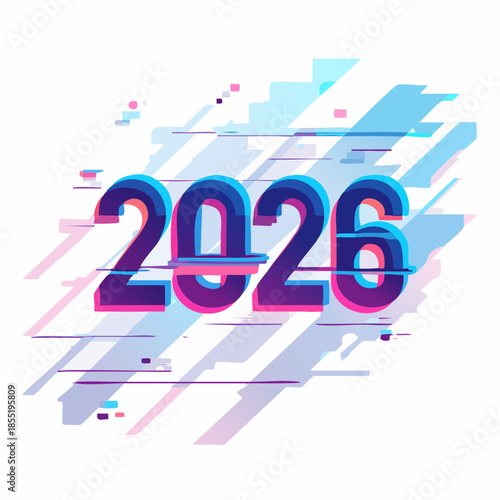Vibrant 2026 typography with dynamic geometric shapes and colors