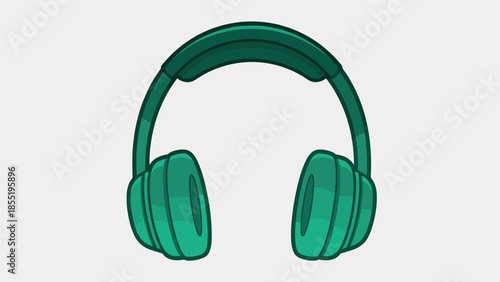Illustration of green headphones with rounded earcups and headband on a white background.