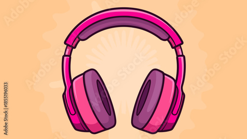 Illustration of pink headphones with purple earcups on a light orange background.