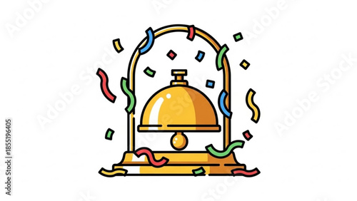 Celebration Service Bell with Colorful Confetti Falling Vector Illustration
