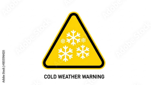 Cold Weather Warning Sign Yellow Triangle with Snowflakes Isolated on White Vector