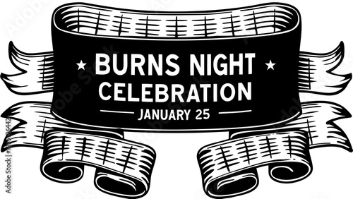 Burns Night Horizontal Banner Illustration January 25 Celebration