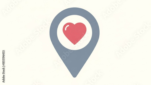 Heart Location Pin Graphic with Red Heart Icon Isolated on White Background