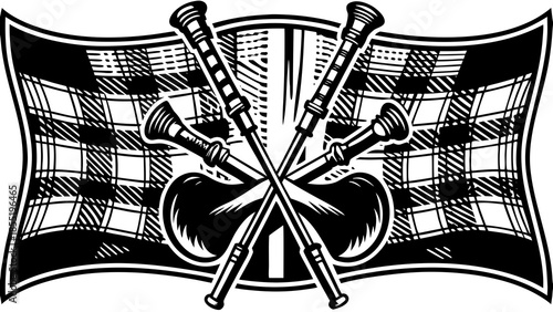 Burns Night Banner Illustration with Crossed Bagpipes and Tartan