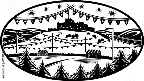 Burns Night Banner Illustration with Crossed Bagpipes and Tartan