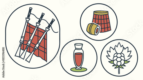 Scottish Culture Icon Set Illustration with Haggis and Bagpipes