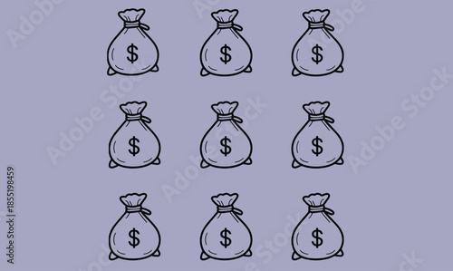 money bag icon pattern set finance savings wealth cash budget investment symbol vector illustration seamless background