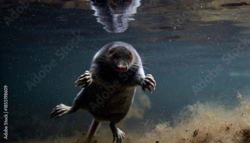 European Water Shrew Swimming Underwater