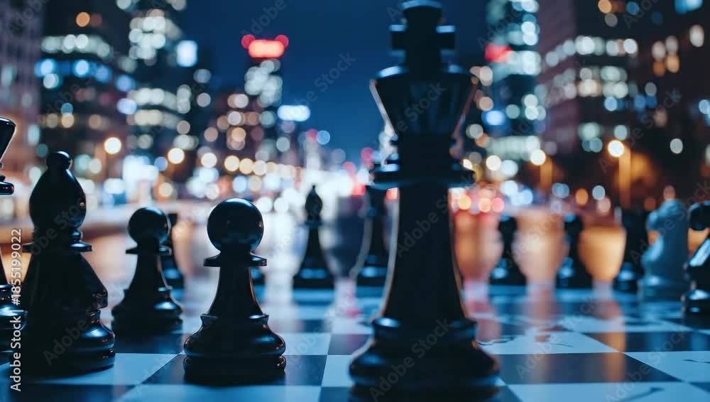 custom made wallpaper toronto digitalChess Pieces on a Board with City Lights in the Background.