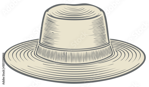 Stylized Straw Hat Illustration Classic Summer Headwear Vintage Beach Style Accessory Fashionable Apparel
