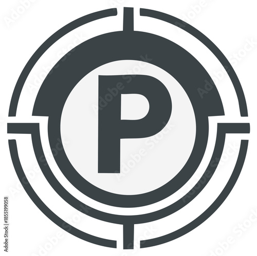 Modern P letter icon within a target circle and crosshair design