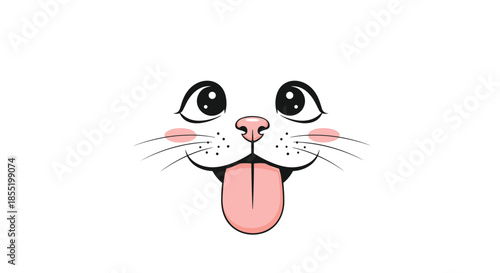 Adorable illustration of a white cat's face showing a happy expression with its pink tongue sticking out playfully.