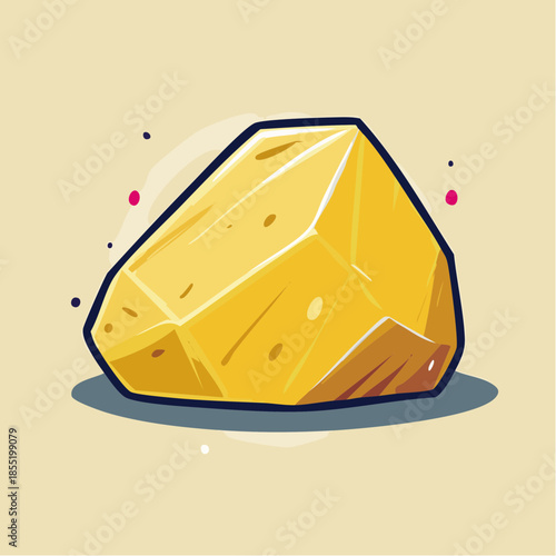 Cartoon illustration of a shiny, golden nugget with a dark outline, casting a shadow on a light beige background.