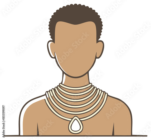 Man with elaborate beaded necklace and jewelry, cultural representation, simple illustration