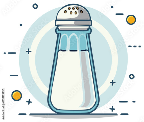 Cartoon salt shaker illustration with minimalist design elements