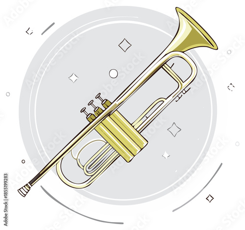 Stylish golden trumpet instrument illustration with a clean design and a modern color palette perfect for music posters, graphic design or background