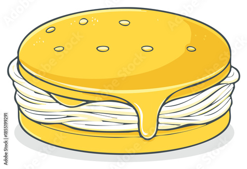 Cartoon Cheese Burger Vector Illustration with Dripping Melted Cheese Graphic