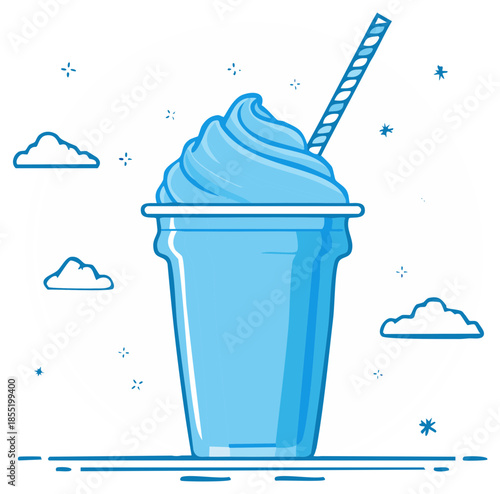 Blue Iced Smoothie in Plastic Cup with Straw Illustration