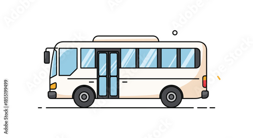 Flat vector illustration of a standard transit bus for public transportation services shown from a side profile view on white.