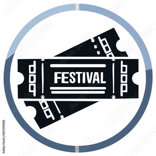 Two black and white festival tickets crossed with the word festival on one ticket