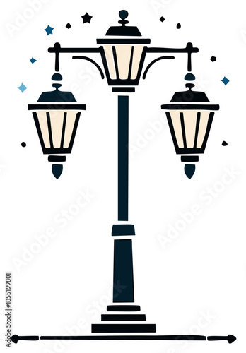 Ornate street lamp with two lanterns creating ambiance and illumination at night