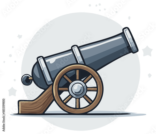 Cartoon Cannon Illustration, War Weapon, Artillery, Military