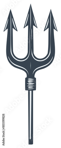 Stylized trident illustration with sharp pointed prongs against a neutral background