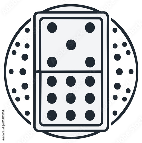 Domino Tile Round Illustration Showing Six and One Pips Graphic Game Black and White