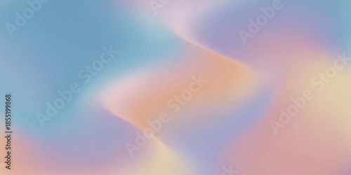 An abstract colorful background featuring flowing waves that blend a vibrant rainbow sky with sunlit clouds and deep blue sea water for a summer landscape