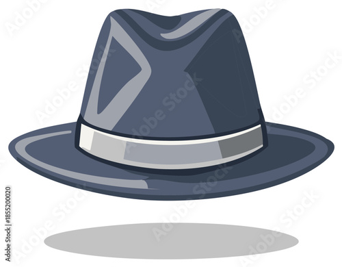 Classic gray fedora hat with a silver band floating