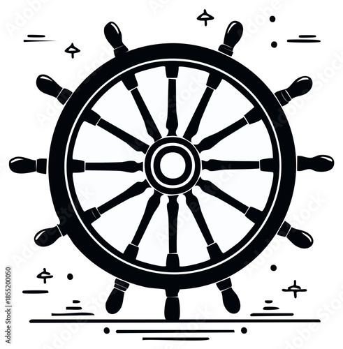 Silhouette Nautical Ship's Wheel Isolated Nautical Vector Illustration
