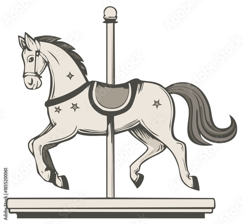 Retro Carousel Horse Illustration with Stars and Saddle