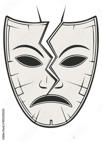 Cracked Drama Mask Depicting Sadness Anguish Heartbreak Grief Failure Tragedy