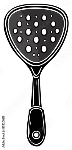 Kitchen Skimmer Utensil with Holes - Black and White Cooking Equipment Icon