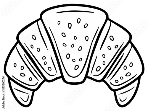 Outline illustration of a fresh baked croissant pastry with details.