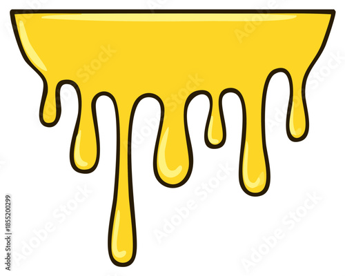 Cartoon illustration of thick yellow liquid dripping like golden honey, syrup or melted cheese