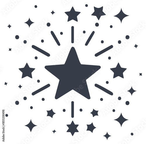 Festive Starburst Celebration with Scattered Stars and Confetti