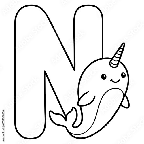 Cute Animal Alphabet Coloring Page for Kids, Black and White Line Art