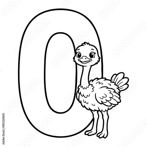 Cute Animal Alphabet Coloring Page for Kids, Black and White Line Art