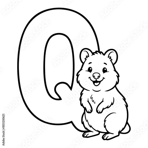 Cute Animal Alphabet Coloring Page for Kids, Black and White Line Art