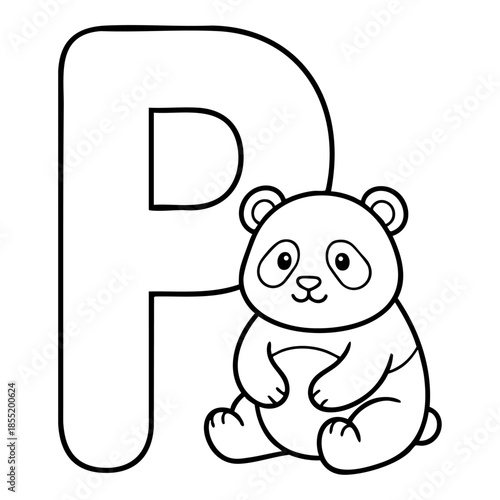 Cute Animal Alphabet Coloring Page for Kids, Black and White Line Art