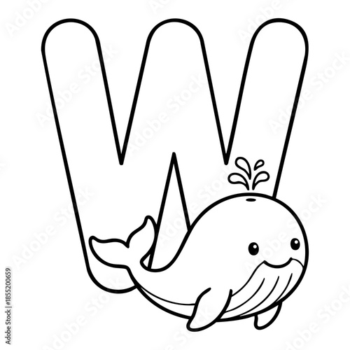 Cute Animal Alphabet Coloring Page for Kids, Black and White Line Art