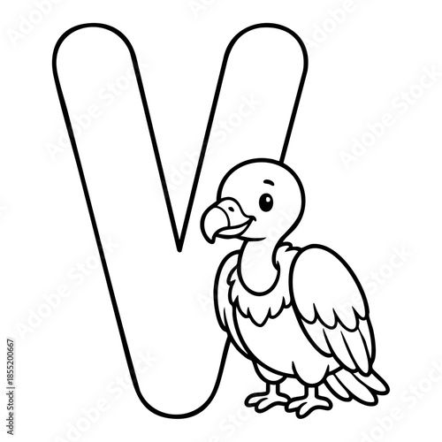 Cute Animal Alphabet Coloring Page for Kids, Black and White Line Art