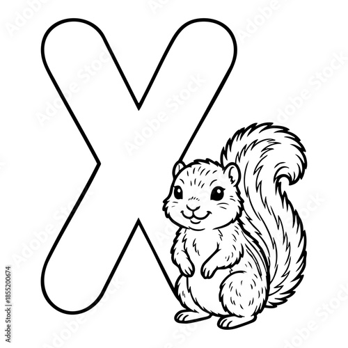 Cute Animal Alphabet Coloring Page for Kids, Black and White Line Art