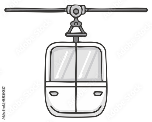 Cartoon doodle illustration of a cable car isolated on white offering scenic mountain travel and transportation