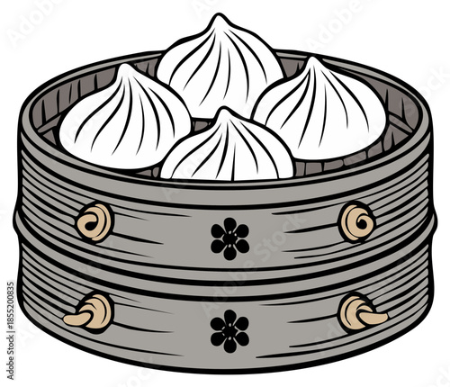 Steaming Basket Filled with Dumplings, a Traditional Asian Culinary Preparation Method