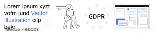 Data privacy, security, GDPR compliance, data protection, information access, user consent. Key icon and interface layout. GDPR compliance and data privacy concept